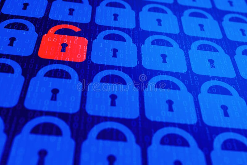 Digital internet data personal security concept blue background. Safe serfing www cyberspace royalty free stock photo