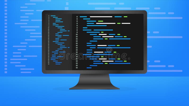 Red Computer Software Code Moving on a Black Monitor Reflect on Glass ...