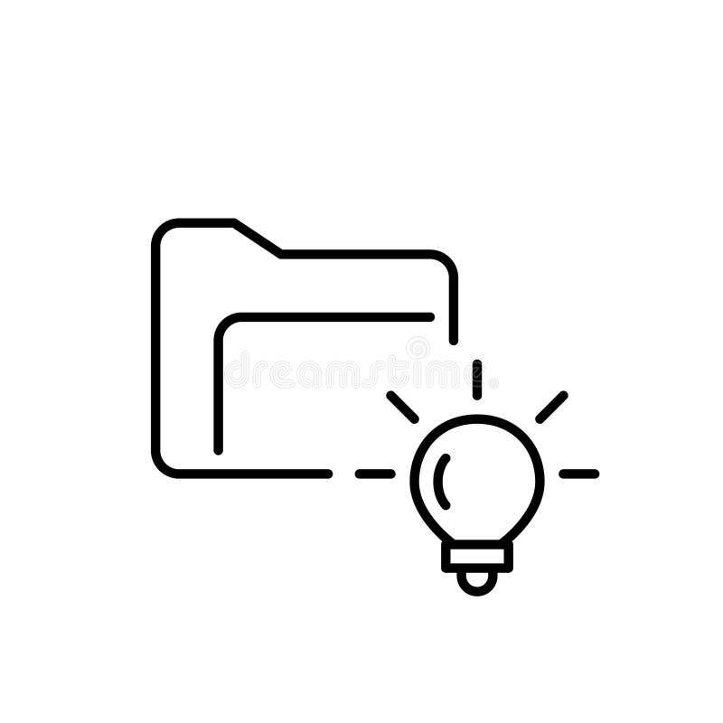 Digital Knowledge Repository Icon. A file folder and glowing lightbulb. Accumulation of creative ideas. Vector icon royalty free illustration