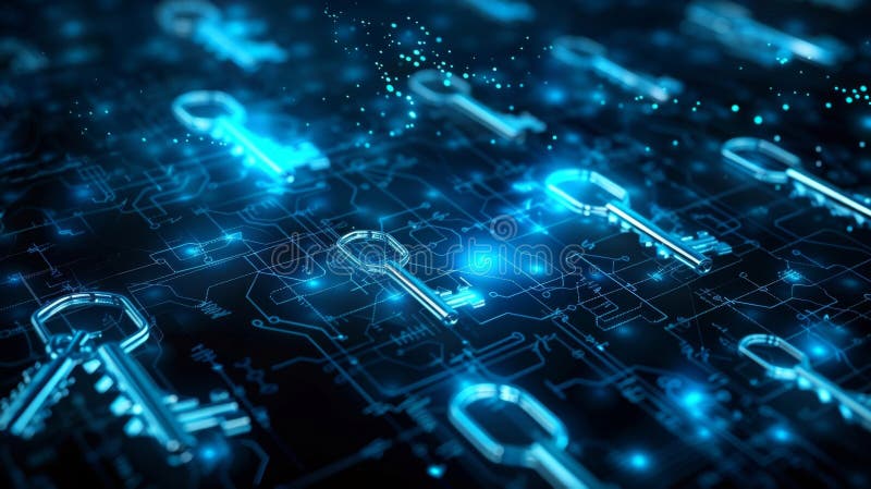 A digital landscape of interconnected keys and locks highlighting the fundamental role encryption plays in blockchain royalty free stock photos