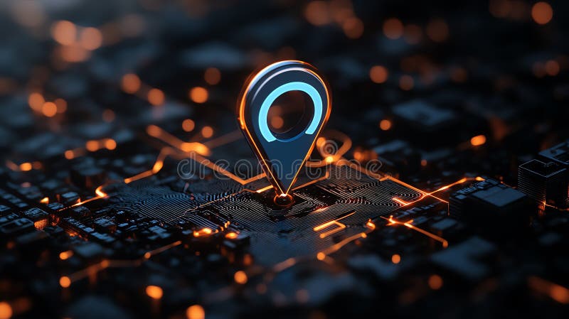 Digital location pin on a futuristic circuit board background royalty free illustration