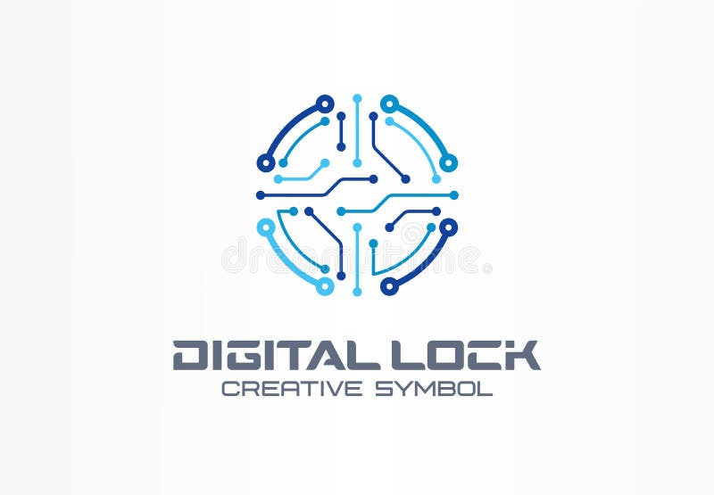 Digital lock creative symbol concept. Circuit circle safe, access control system abstract business logo. Data protect stock illustration