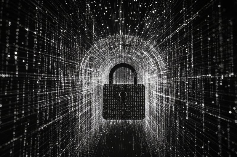 Digital Lock and Data Stream in Abstract Technology Background vector illustration
