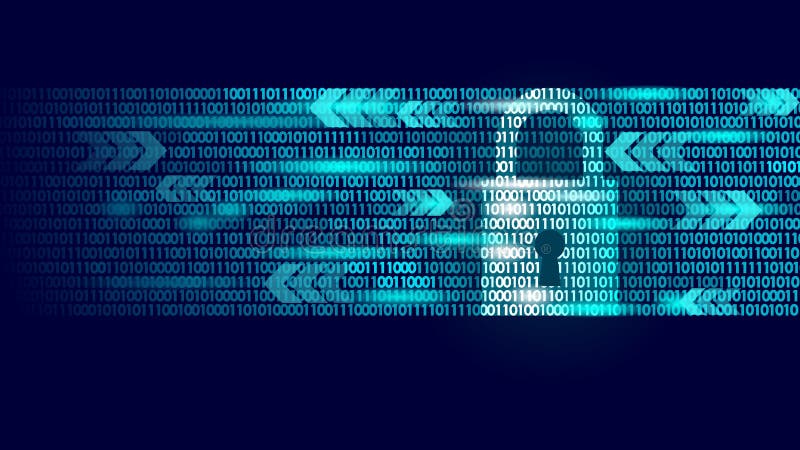 Digital lock guard sign binary code number. Big data personal information safety technology closed padlock. Blue glowing vector illustration