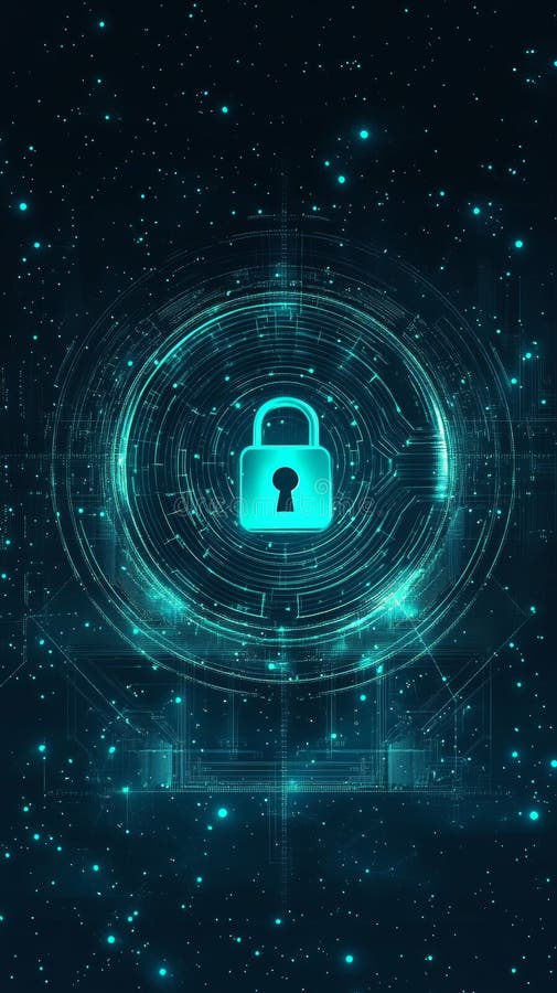 Digital Lock Icon in a Futuristic Cybersecurity Environment with Abstract Data Visualization. Generative AI