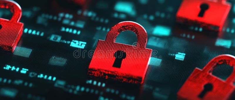 Digital locks layered upon data streams represent privacy in big data usage stock photo