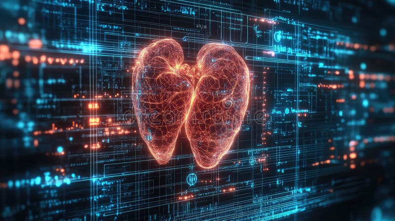 Human lung organs display as a vibrant glowing network of arteries and veins, representing advanced medical diagnostics, biotechnology, and data analysis in healthcare. Artificial intelligence lungs stock images, royalty-free photos and pictures