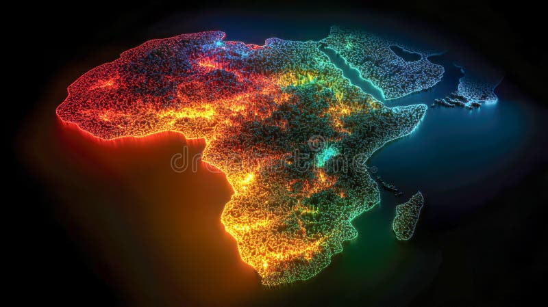 Digital map of africa with illuminated urban areas highlighting population density vector illustration