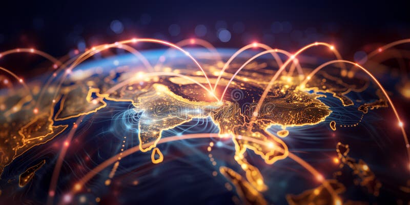 Digital map of Asia, concept of global network and connectivity, high speed data transfer and cyber technology vector illustration