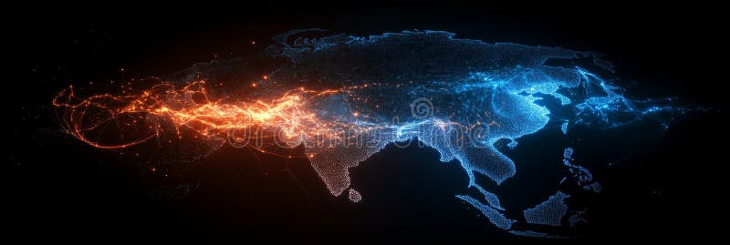 Digital Map of Asian Global Network Connectivity A vibrant digital map showcasing Asias intricate global network symbolizing vector illustration