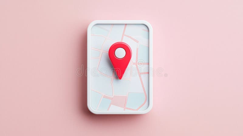 Digital map displaying location with red pin marker on pink background royalty free illustration