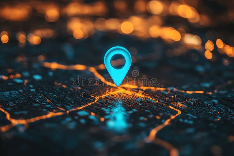 A digital map with a glowing location pin highlighting a specific area vector illustration