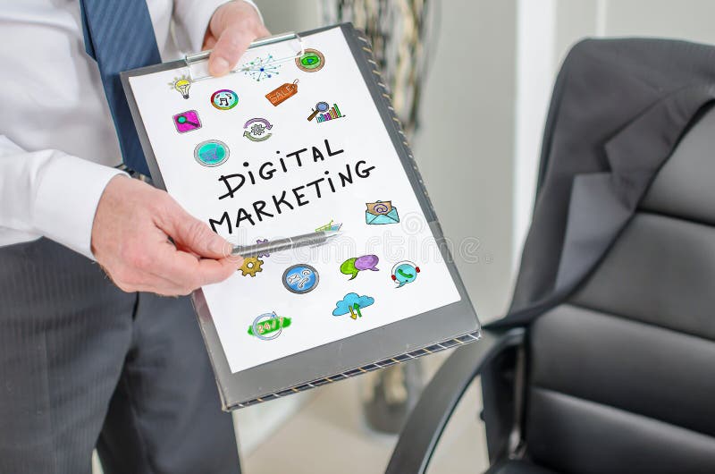 Digital marketing concept on a clipboard stock photography