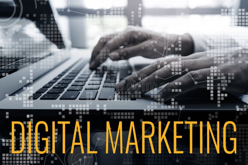 Digital marketing concepts ideas with male hand using laptop and chart interface royalty free stock photo
