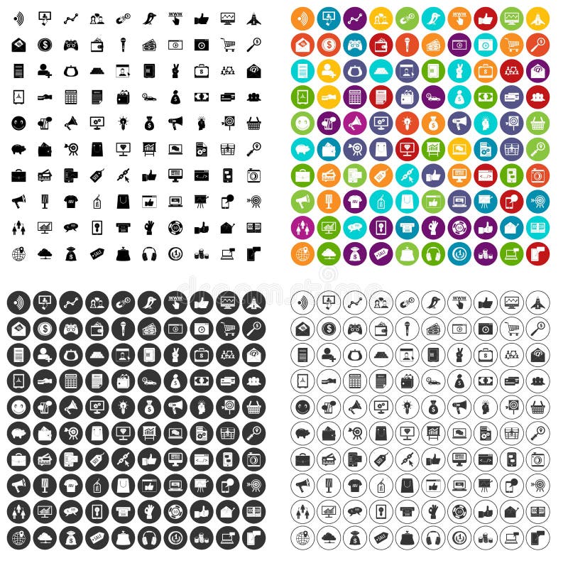 100 digital marketing icons set vector variant royalty free illustration