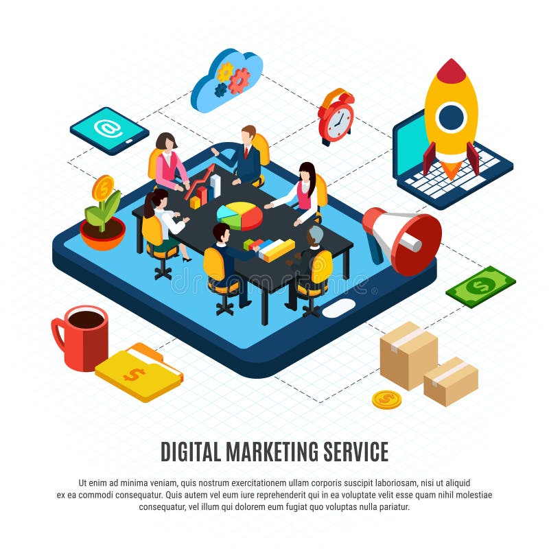 Digital Marketing Isometric Flowchart Stock Vector Illustration Of