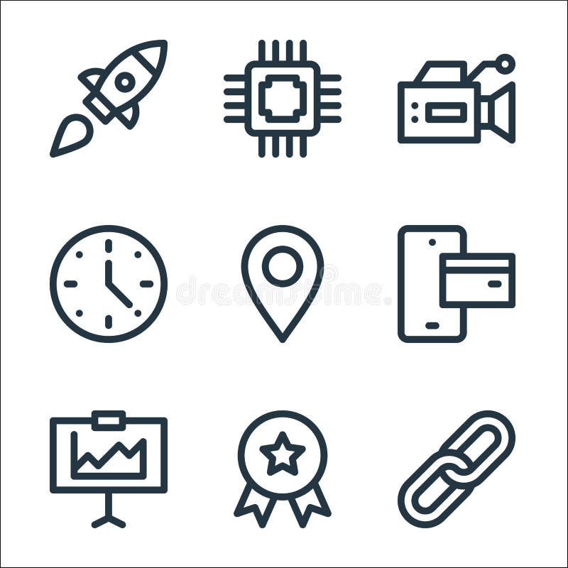 Digital marketing line icons. linear set. quality vector line set such as link, medal, presentation, mobile payment, location stock illustration