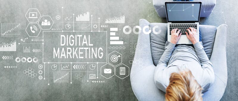 Digital Marketing with man using a laptop royalty free stock photos Digital Marketing with man using a laptop royalty free stock photos