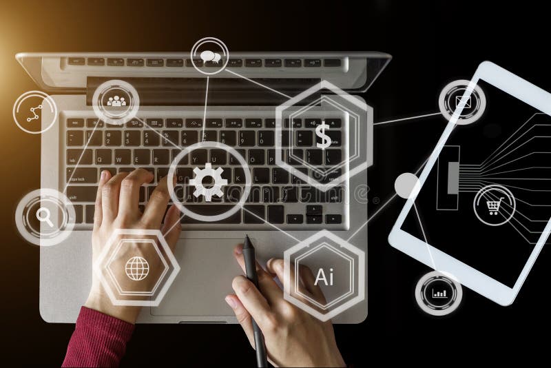 Digital Marketing Media in Virtual Screen. Stock Photo Image of banner, development 174090546