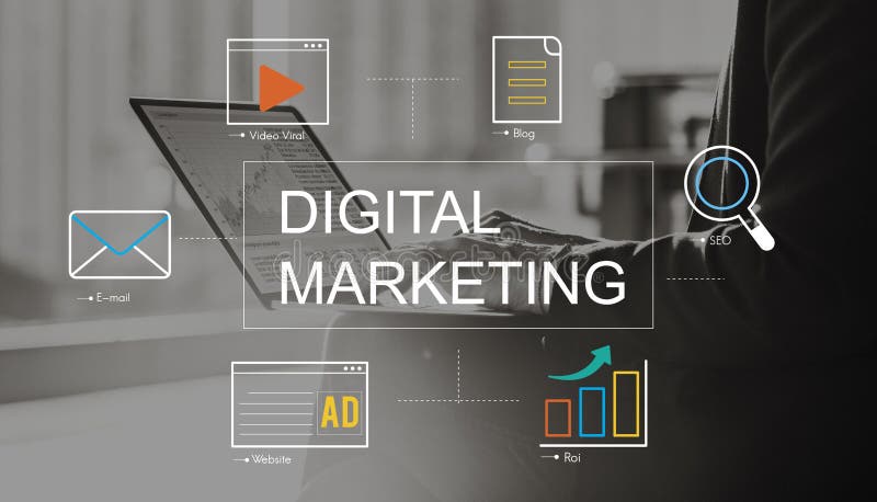 Digital-Marketing-Medientechnik-Grafik-Konzept stockbild