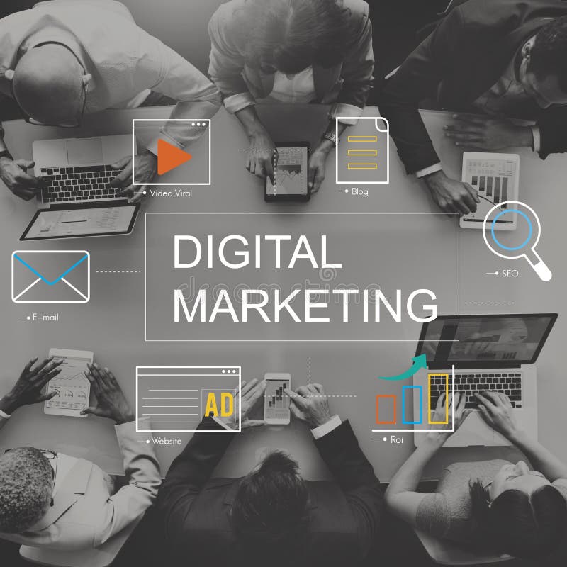 Digital-Marketing-Medientechnik-Grafik-Konzept stockbilder