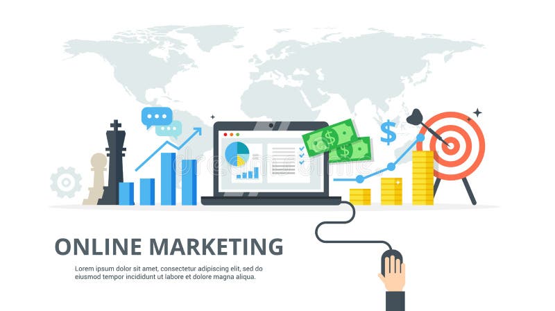Digital marketing process - banner in flat style. Concept of strategy, successful result and profit growth. Online business royalty free illustration Digital marketing process - banner in flat style. Concept of strategy, successful result and profit growth. Online business royalty free illustration