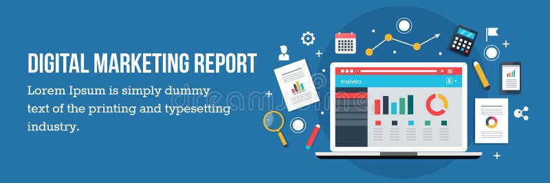 Digital marketing report, web analysis- flat design web banner stock illustration