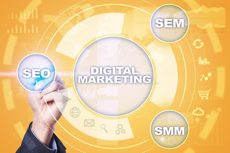 Digital-Marketing-Technologiekonzept Internet Online SEO SMM bekanntmachen stock abbildung