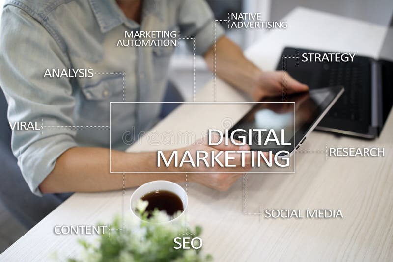 Digital-Marketing-Technologiekonzept Internet Online Suchmaschinen-Optimierung SEO SMM bekanntmachen stockbilder