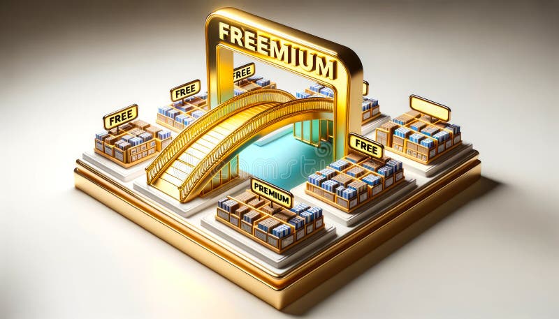 Digital Marketplace Divided Free & Premium Sections Connected by Freemium Bridge royalty free illustration