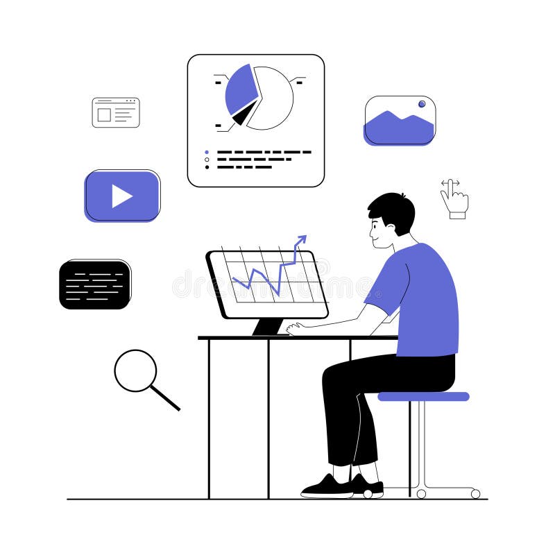 Digital marknadsföring. Marketeranalys av trender på informationsmarknaden för sociala behov på Internet. Markering av reklamkampa royaltyfri illustrationer