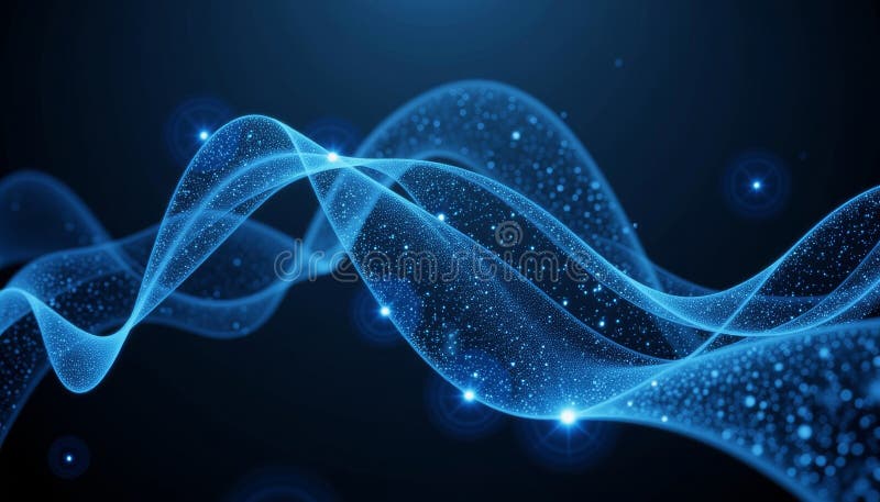 Digital matrix with blue light particles forming a seamless network stock image