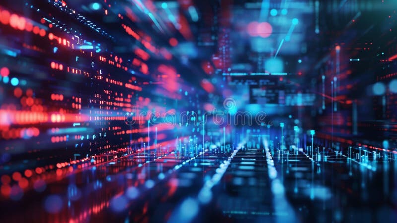 Digital matrix with blue and red glowing lines stock image