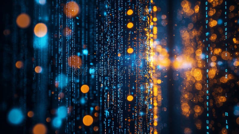 Digital matrix of glowing orange and blue data streams stock photography
