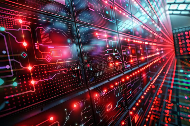 Digital Matrix: Glowing patterns on a dark background, generative ai stock illustration