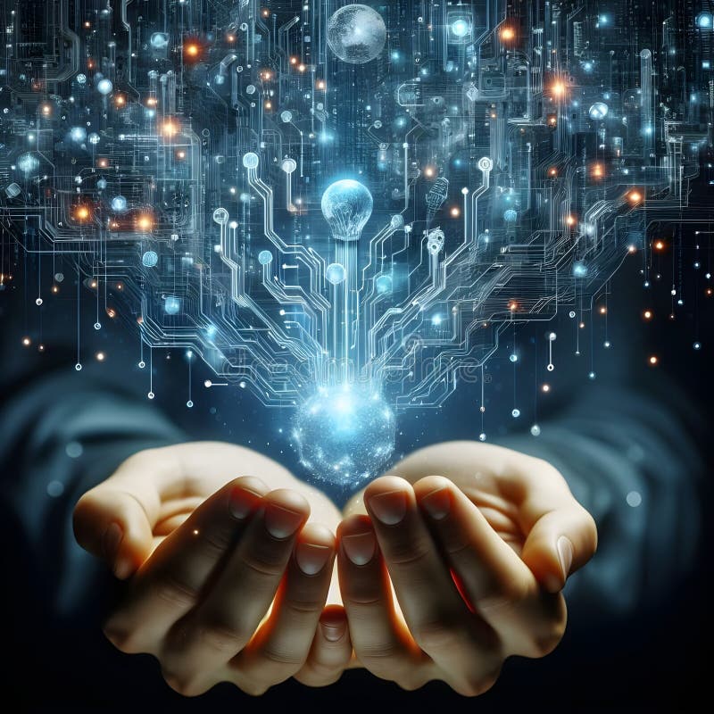 Digital matrix hands computers electronics connections stock photo