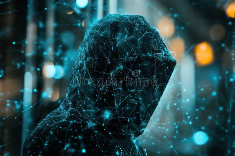 Digital Matrix Hooded Figure stock illustration