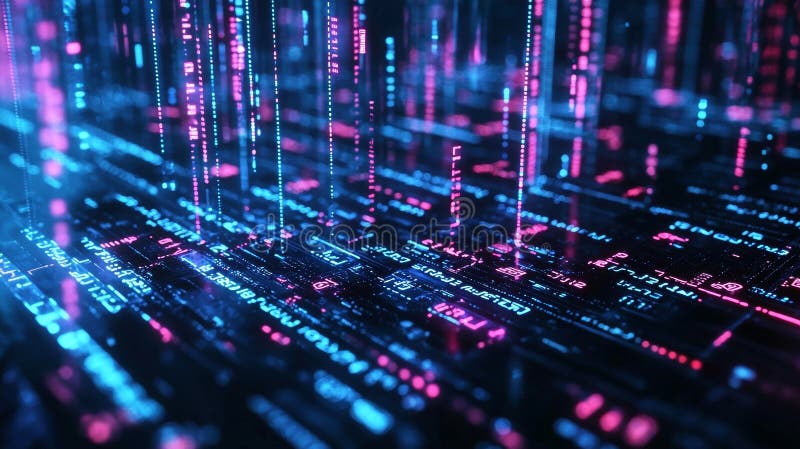 Digital matrix with neon blue and pink light patterns royalty free stock photography