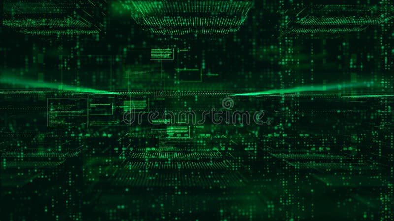 Digital matrix particles and grid abstract background stock illustration