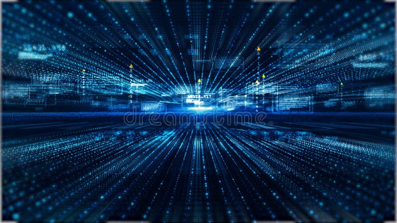 Digital matrix particles and light abstract background. Motion graphics technology concept. Computer matrix video