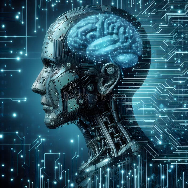 Digital matrix tech artificial intelligence robot brain connections stock images