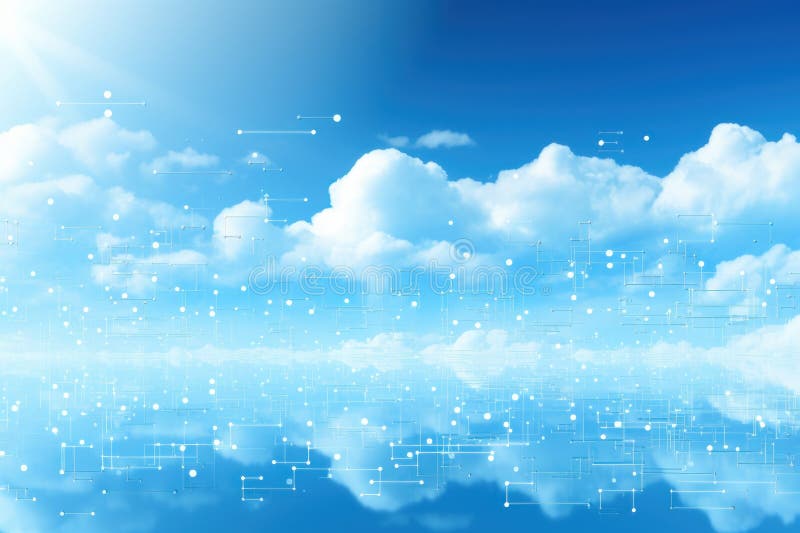 Digital matrix theme light blue sky and clouds backgrounds stock illustration