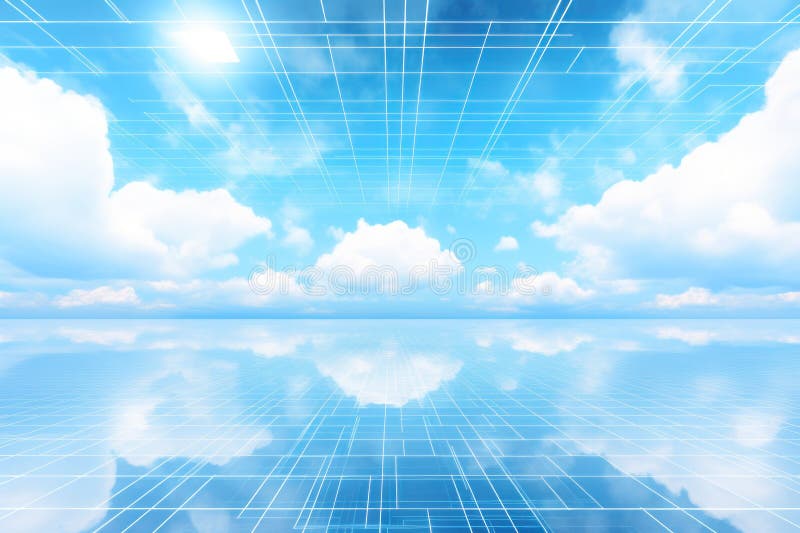 Digital matrix theme light blue sky and clouds backgrounds stock images