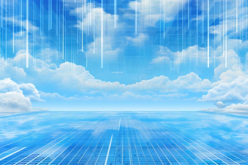 Digital matrix theme light blue sky and clouds backgrounds stock photo
