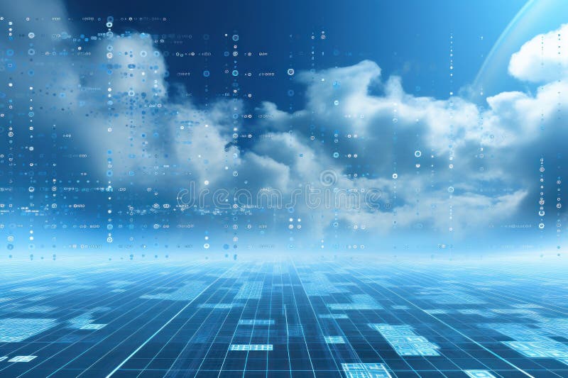 Digital matrix theme light blue sky and clouds backgrounds stock photos