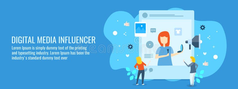 Digital-Medien, vermarktendes influencer, Social Media-Nachfolger, engagierende Leute auf digitaler Werbekonzeption Flache Design lizenzfreie abbildung Digital-Medien, vermarktendes influencer, Social Media-Nachfolger, engagierende Leute auf digitaler Werbekonzeption Flache Design lizenzfreie abbildung