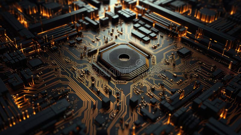 A digital microcircuit, presenting a background technology motherboard in all its complexity AI generated