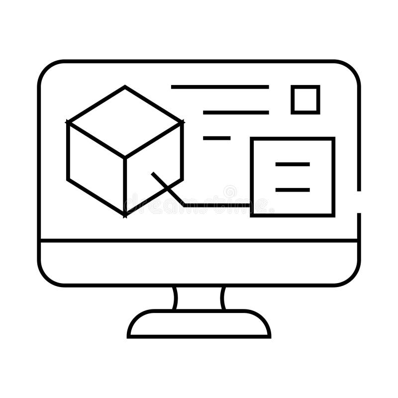 Digital modell på ikonvektor för datorrasterlinje royaltyfri illustrationer