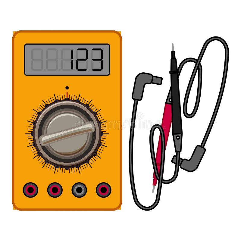Digital multimeter is showing a numeric value on its lcd screen. Digital multimeter displaying a numeric value and showing its selector knob and its two probes