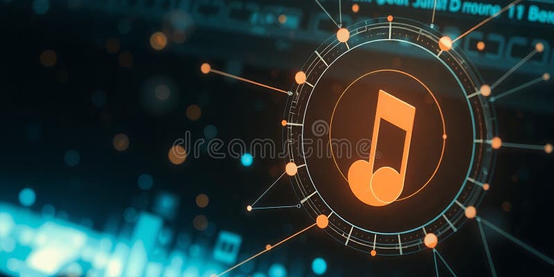 Digital music note icon on screen stock illustration